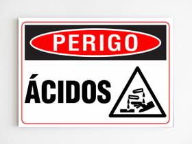 Placa de sinalização perigo ácidos aviso mdf 20x29 a4