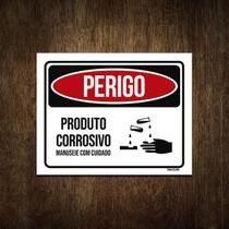 Placa De Sinalização - Perigo Produto Corrosivo 18X23