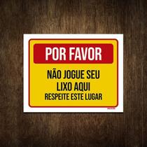 Placa De Sinalização - Por Favor Não Jogue Lixo 18X23