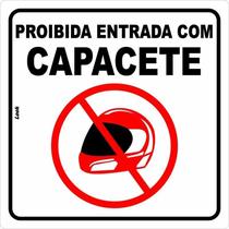 Placa de Sinalização - Proibida a Entrada de Pessoas com Capacete na Cabeça PS 20x20cm