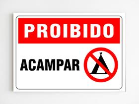 Placa de sinalização proibido acampar aviso mdf 20x29 a4