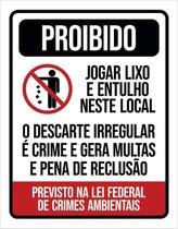 Placa De Sinalização - Proibido Jogar Lixo Lei Federal 18X23