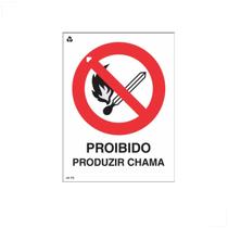 Placa de Sinalização Proibido Produzir Chama 20x30CM