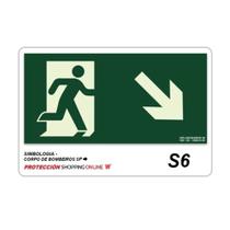 Placa de Sinalização S6 Rota de Fuga Saída Diagonal Abaixo Direita - Fotoluminescente