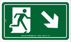 Placa de Sinalização S6 Saída de Emergência à Direita Descendo Rota de Fuga PS 15x25cm