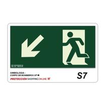 Placa de Sinalização S7 Rota de Fuga Saída Diagonal Abaixo Esquerda - Fotoluminescente