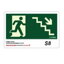 Placa de Sinalização S8 Rota de Fuga Saída Escada Abaixo direita - Fotoluminescente Placa de Sinalização S8 Rota de Fuga Saída Escada Abaixo direita - Fotoluminescente