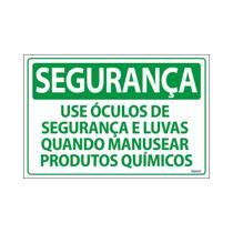 Placa De Sinalização Segurança Use Óculos De Segurança E Luva Quando Manusear Produtos Químicos 30x20 Ecom IA - SS19 F9e