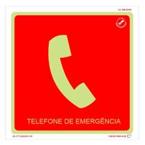 Placa de Sinalização Telefone de Emergência Fotoluminescente 20x20 CM Certificada norma ABNT 16820 - E4