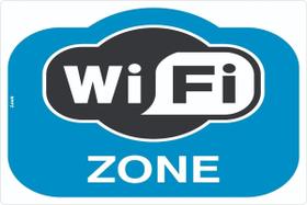 Placa de Sinalização - Wi-Fi Zone - Wireless Hotspot - Internet - Azul em PS (Poliestireno)