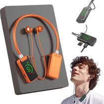 Placa de som sem fio, fones de ouvido de transmissão ao vivo, placa de som sem fio, fones de ouvido para transmissão ao vivo e edição de áudio, fones de ouvido Bluetooth com faixa de pescoço à prova d'água com display, canto adequado (laranja)