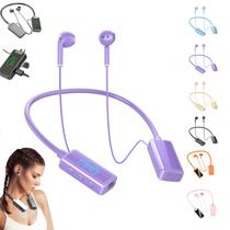 Placa de som sem fio, fones de ouvido de transmissão ao vivo, placa de som sem fio, fones de ouvido para transmissão ao vivo e edição de áudio, fones de ouvido Bluetooth sem fio à prova d'água com faixa de pescoço e tela (roxo)