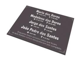 Placa de Túmulo Retangular para 4 Pessoas 30x20cm Grafite - Valdô Placas