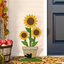 Placa de varanda Glitzhome Fall Girassóis com design de plantador 74 cm H