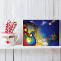 Placa Decoração de Natal Presépio Sagrada Familia e Reis Magos em Pintura 20x30cm