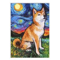 Placa Decorativa A2 Cachorro Shiba Inu Noite Estrelada Van Gogh