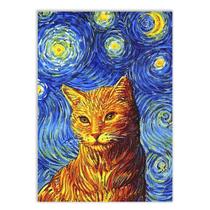 Placa Decorativa A2 Gato Pintura Estilo Van Gogh Noite Estrelada