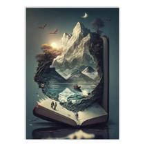 Placa Decorativa A2 Livros Leitura Ilustração Montanha