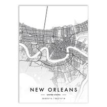 Placa Decorativa A2 New Orleans Estados Unidos Mapa Pb