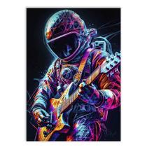 Placa Decorativa A3 Astronauta Tocando Guitarra Colorido