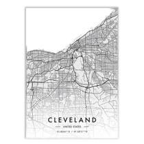 Placa Decorativa A3 Cleveland Estados Unidos Mapa Pb Viagem