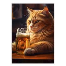 Placa Decorativa A3 Engraçada Gato Wirehair Bebendo Cerveja
