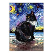 Placa Decorativa A3 Gato Frajola Pintura Estilo Van Gogh