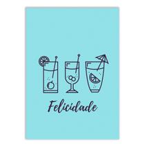 Placa Decorativa A4 Bar Bebidas Felicidade Azul Decoração