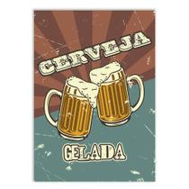 Placa Decorativa A4 Bar Cerveja Gelada Estilo Retro Decoração