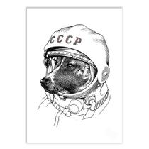 Placa Decorativa A4 Cachorro No Espaço Cadela Laika Sputnik