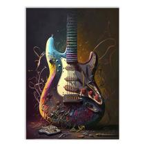 Placa Decorativa A4 Guitarra Realista Colorida Musica Rock