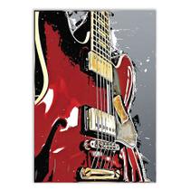 Placa Decorativa A4 Guitarra Vermelha Ink Art Decoração