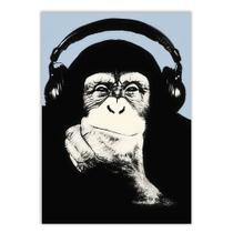 Placa Decorativa A4 Macaco Chimpanzé Musica Fones De Ouvido