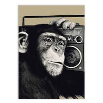 Placa Decorativa A4 Macaco Chimpanzé Ouvindo Musica Decoração