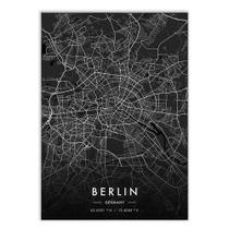 Placa Decorativa A4 Mapa Berlin Alemanha Europa Black Poster