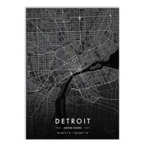 Placa Decorativa A4 Mapa Detroit Michigan Estados Unidos Black