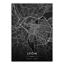 Placa Decorativa A4 Mapa Lyon França Europa Viagem Black