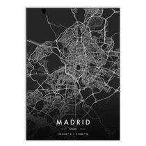 Placa Decorativa A4 Mapa Madrid Espanha Europa Black Poster
