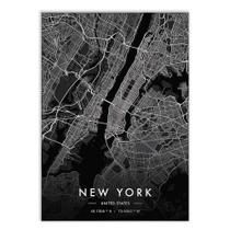 Placa Decorativa A4 Mapa Nova York Estados Unidos Black