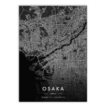 Placa Decorativa A4 Mapa Osaka Japão Asia Black Decoração