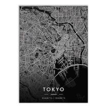 Placa Decorativa A4 Mapa Tokyo Cidade Japão Asia Black