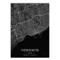 Placa Decorativa A4 Mapa Toronto Canada Viagem Black Poster