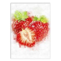 Placa Decorativa A4 Morango Comida Frutas Watercolor Poster