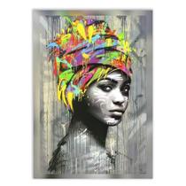 Placa Decorativa A4 Mulher Negra Africana Turbante Grafite