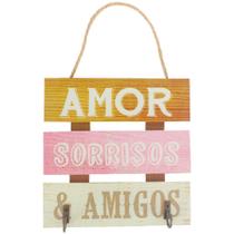 Placa Decorativa Amor, Sorrisos e Amigos MDF 15x15cm