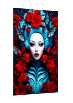Placa decorativa - arte mulher rosas vermelhas