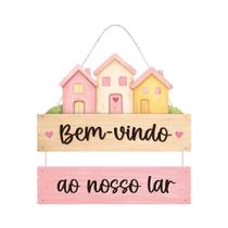 Placa Decorativa Bem-Vindo ao Nosso Lar em MDF com Corda Decoração Porta Entrada