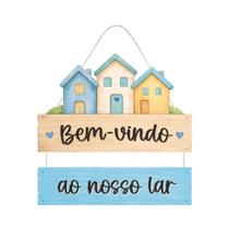 Placa Decorativa Bem-Vindo ao Nosso Lar em MDF com Corda Decoração Porta Entrada Placa Decorativa Bem-Vindo ao Nosso Lar em MDF com Corda Decoração Porta Entrada