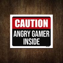 Placa Decorativa - Caution Angry Gamer Inside 18X23