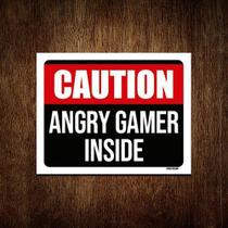 Placa Decorativa - Caution Angry Gamer Inside 18x23